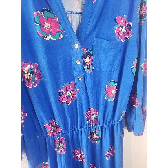Lilly Pulitzer Beckett Floral Dress Royce Blue Preppy Size Large - Picture 2 of 6